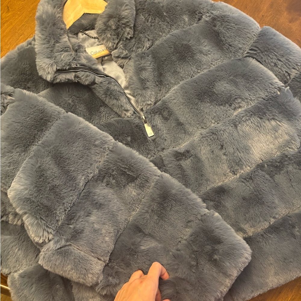 Calvin Klein Collection Blue faux fur Jacket size 2XL - Picture 10 of 11